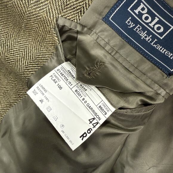 VTG Polo Ralph Lauren Italy Blazer Mens Size 44 R Linen Flax Herringbone Coat - Picture 8 of 14